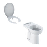 Stojąca miska WC Selnova Comfort do spłuczki nasadzanej, lejowa, B36 cm, H46 cm, T67 cm, podwyższona, odpływ poziomy Deska sedesowa WC antybakteryjna Selnova Comfort z otwartym siedziskiem, mocowanie od dołu, zawiasy metalowe, łazienka bez barier biała